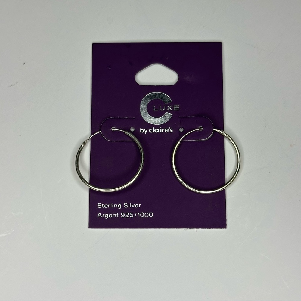 CLUXE by Claire's Sterling Silver Argent 925/1000 Slim Hoop Earrings Mid Sz NEW